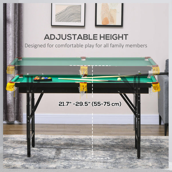 55-inch Folding Pool Table, Adjustable Height with Accessories