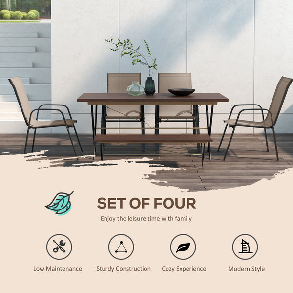 Set of 4 Outdoor Dining Chairs, Sturdy Stackable Patio Chairs with Armrests for Balcony and Garden, Grey