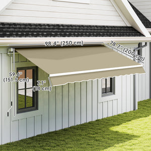 8'x7' Patio Awning Manual Retractable Sun Shade Outdoor Deck Canopy Shelter, Khaki