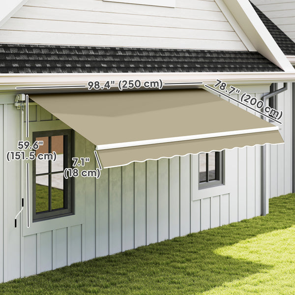 8'x7' Patio Awning Manual Retractable Sun Shade Outdoor Deck Canopy Shelter, Khaki