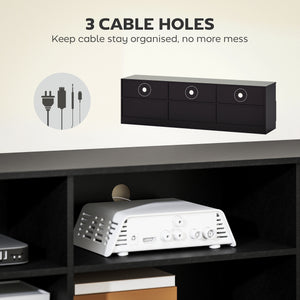 TV stand with 3 cabinets and 3 open shelves, for TVs up to 85 inches, black