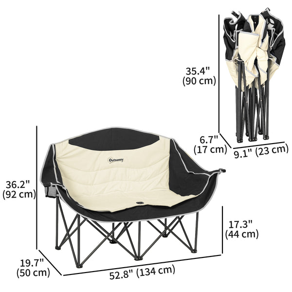Double Camping Chair with Cup Holder and Carry Bag, Load Capacity: 250 kg, Khaki