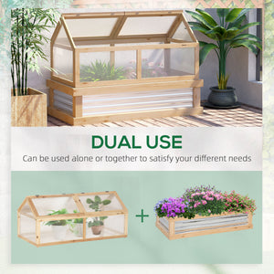 Raised garden kit with greenhouse, wooden cold frame