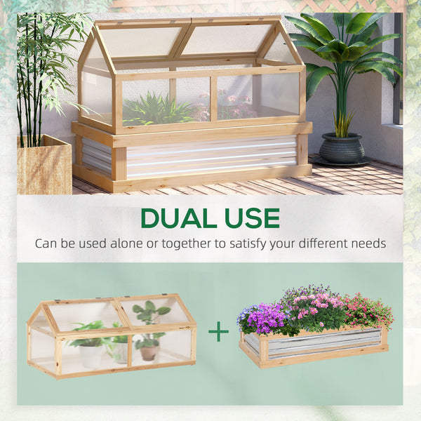 Raised garden kit with greenhouse, wooden cold frame