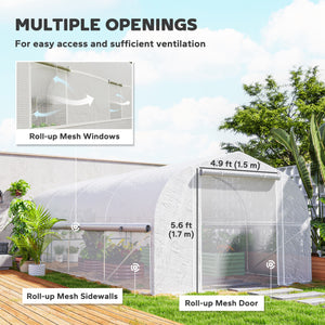 Outdoor tunnel greenhouse with roll-up mesh side walls