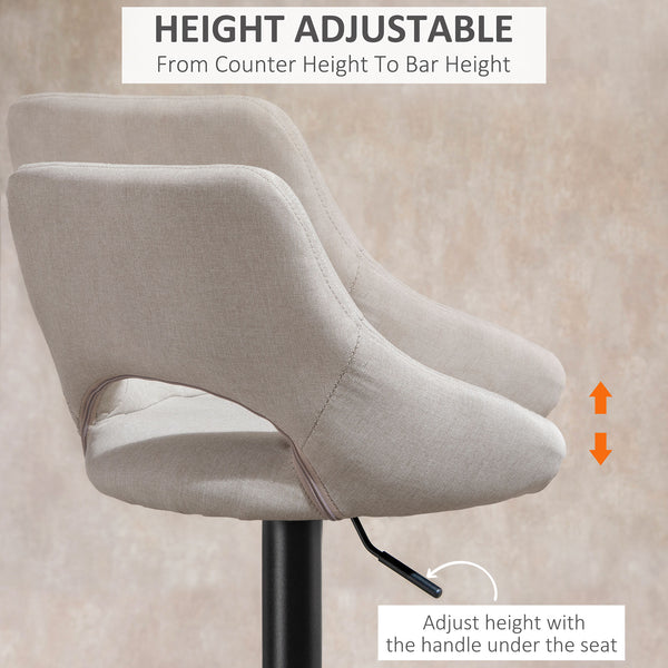 Set of 2 linen-covered bar stools, cream white