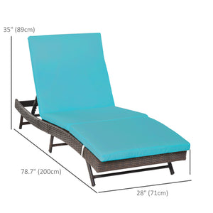 Rattan chaise longue with 5-position adjustable backrest, turquoise 