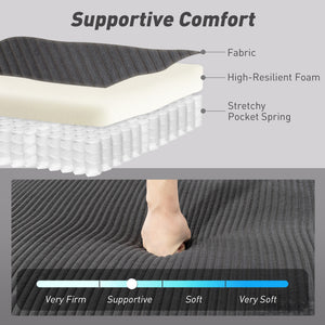 Convertible sofa bed in corduroy, U-shaped with storage chaise, cushions, springs, grey