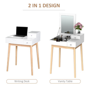 Dressing table with folding mirror and 2 drawers, white