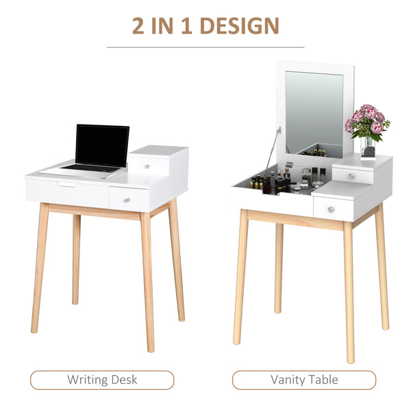 Dressing table with folding mirror and 2 drawers, white