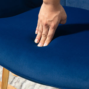 Armchair with footrest and gold metal legs, dark blue