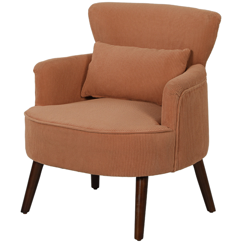 Modern upholstered accent chair with solid wood legs, orange