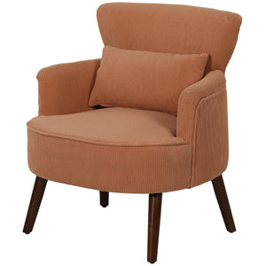 Modern upholstered accent chair with solid wood legs, orange