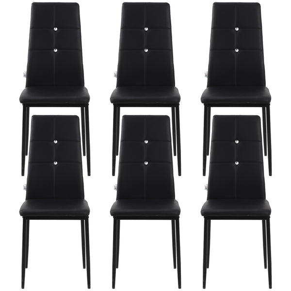 Set of 6 chairs with tufted backrest and padded seat, black