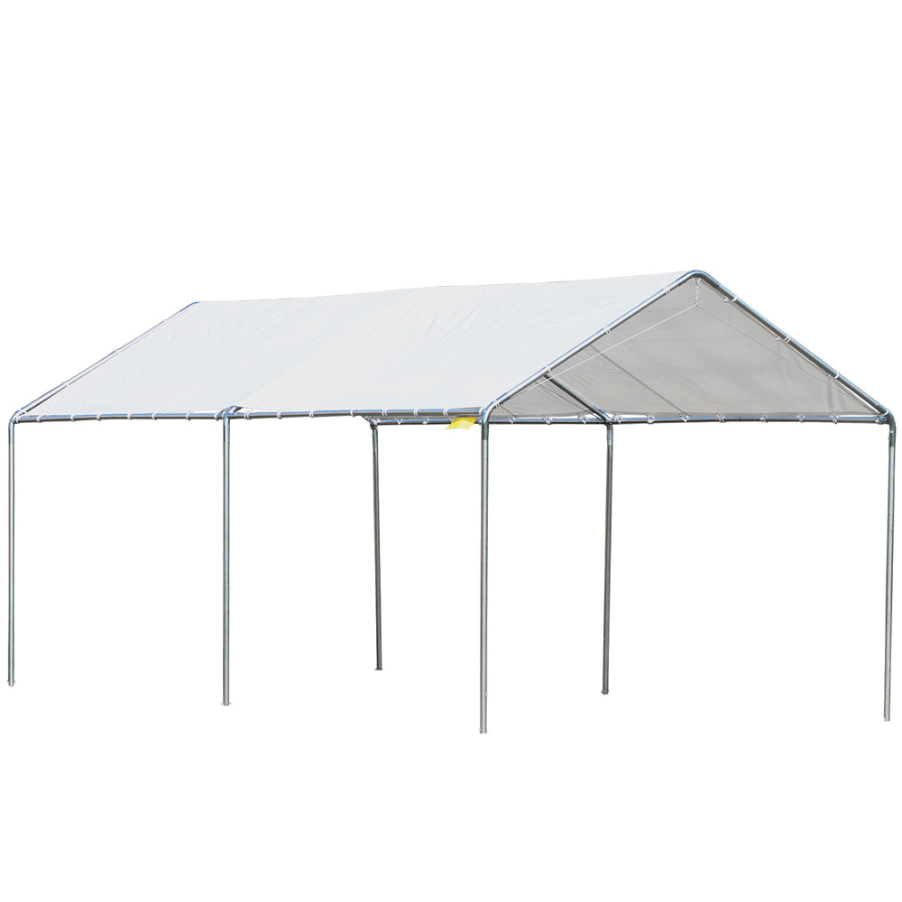 Heavy-duty 10 x 20 carport with included anchoring kit and 3 reinforced steel cables, white