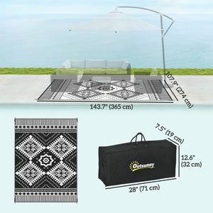 9' x 12' Outdoor RV Mat, Reversible Floor Mat with Carry Bag, Diamond Pattern, White and Black