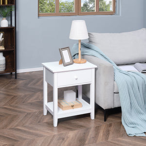 Modern bedside table with drawer and storage shelf, white