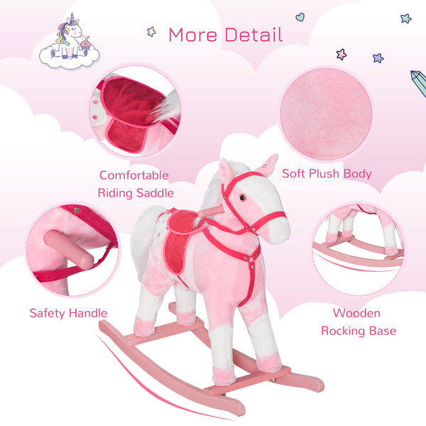 Plush Rocking Horse with Realistic Sound, Light Pink
