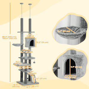 Adjustable Height Cat Tree, Multi-Level Climbing Tower with Scratching Posts