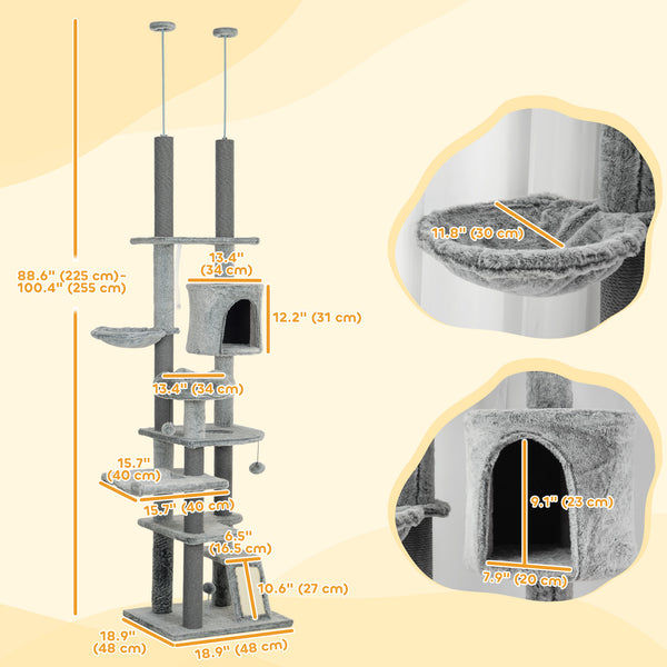 Adjustable Height Cat Tree, Multi-Level Climbing Tower with Scratching Posts