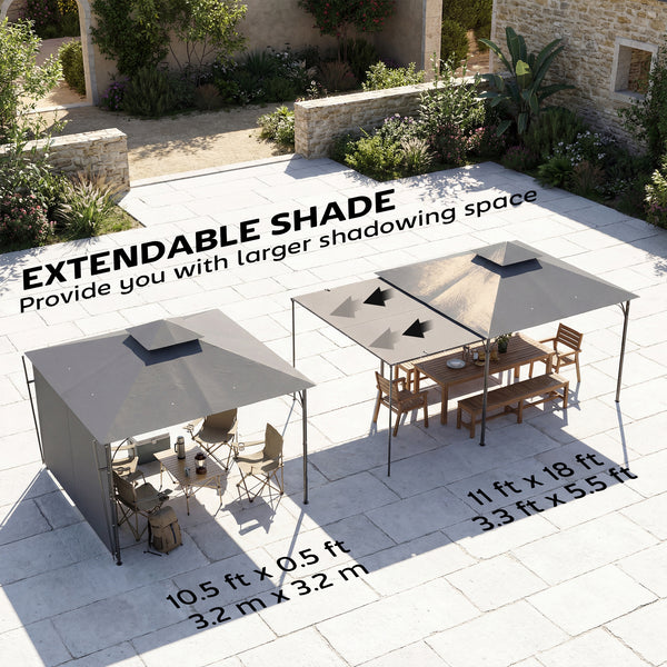 10 x 10 ft Gazebo with Double Roof and Retractable Awning, Dark Gray