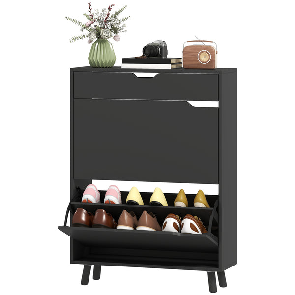 Black shoe cabinet with 2 tilt drawers and top drawer – Holds up to 12 pairs