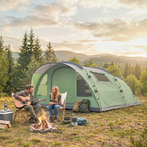 5-Person Multi-Room Camping Tent, Easy Setup with 4 Windows and Porch, Light Green