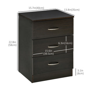 Bedside table with 3 drawers, dark brown