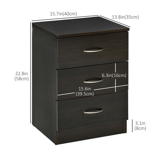 Bedside table with 3 drawers, dark brown