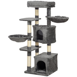 52.5" Cat Tree with Scratching Posts, Condos, Bed, Platforms and Hammocks, Dark Gray