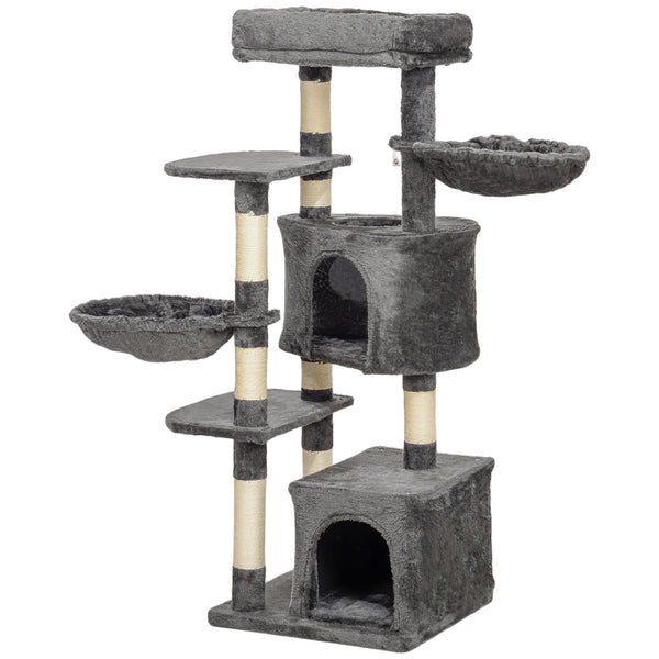 52.5" Cat Tree with Scratching Posts, Condos, Bed, Platforms and Hammocks, Dark Gray