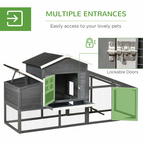 Wooden chicken coop with removable tray, nesting box, run, and ramp, grey