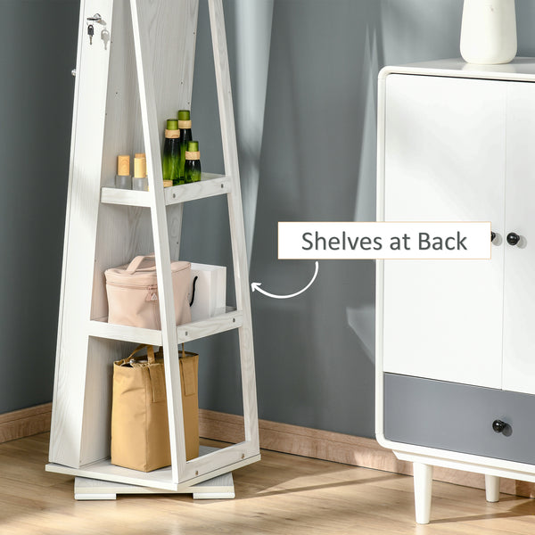 360° Rotating Jewelry Cabinet, Lockable, with Built-in Mirror, White