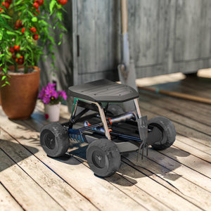 Rolling garden stool with integrated tool tray