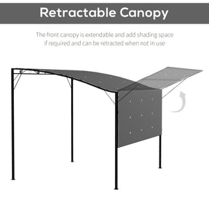 8 x 10 metal pergola with extendable side awning, dark grey