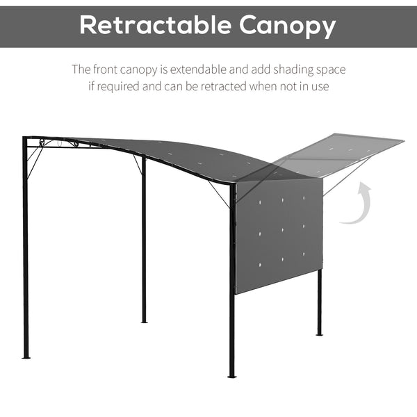 8 x 10 metal pergola with extendable side awning, dark grey