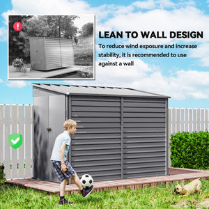 Lean-to steel garden shed with foundation kit, lockable doors, grey 