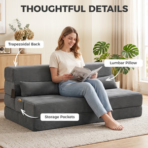 53.9" Dark Gray Corduroy Folding Floor Sofa