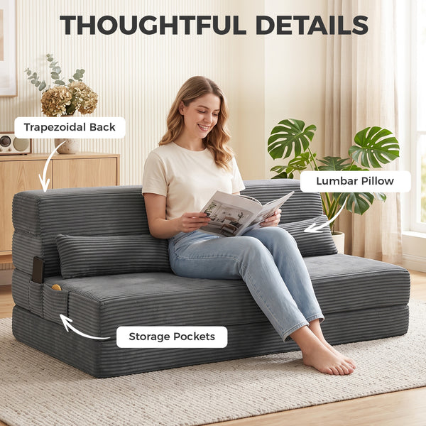 53.9" Dark Gray Corduroy Folding Floor Sofa