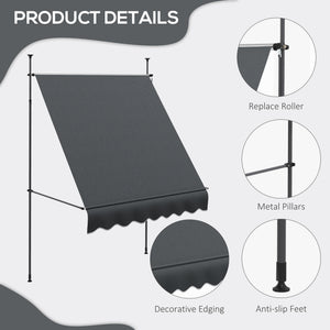 6.6 x 3.9 ft manual retractable awning, dark grey