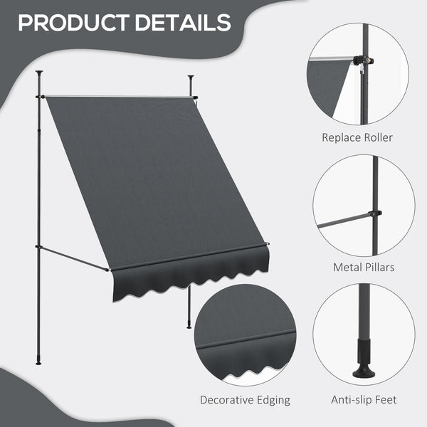 6.6 x 3.9 ft manual retractable awning, dark grey