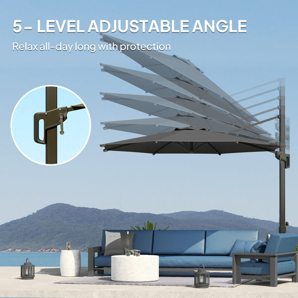 10-foot cantilever parasol with aluminum pole and adjustable tilt, grey