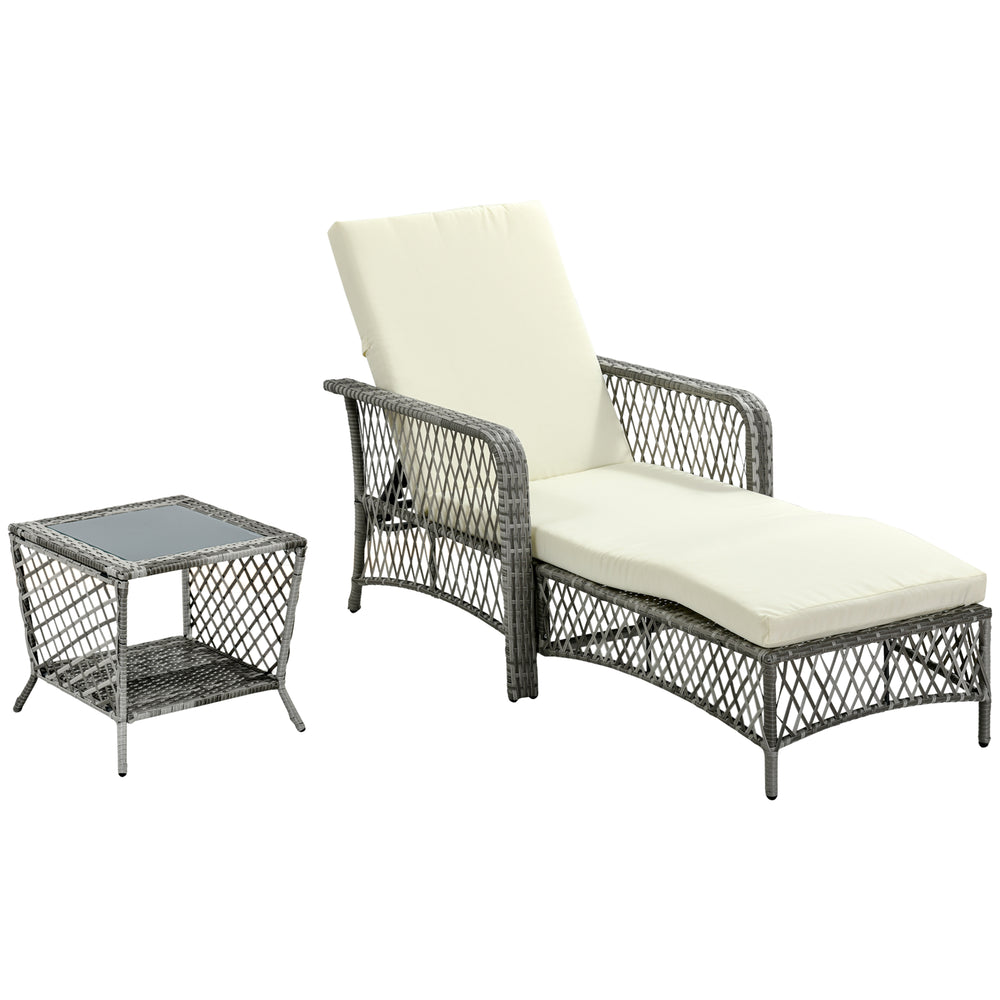 2-piece garden set in woven resin with cushions, cream white