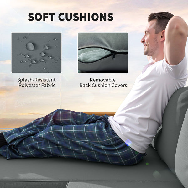 3 Piece L-Shaped Garden Furniture Set with Coffee Table and Wooden Top, Light Grey