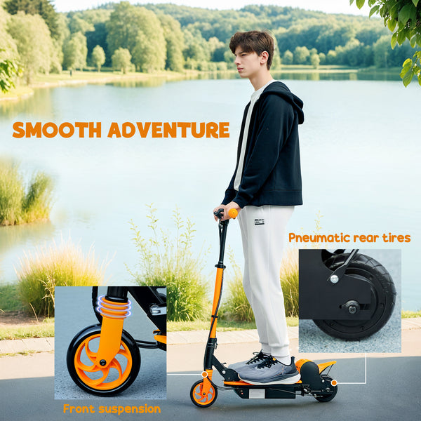 Foldable electric scooter with seat and two adjustable heights, orange
