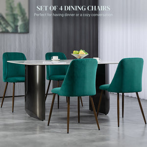 Set of 4 green velvet upholstered dining chairs