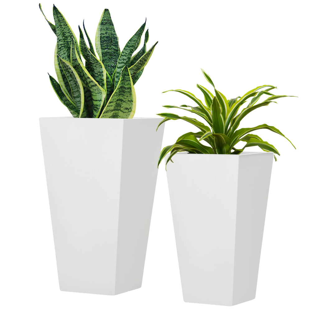 Set of 2 large flower pots with drainage holes, white