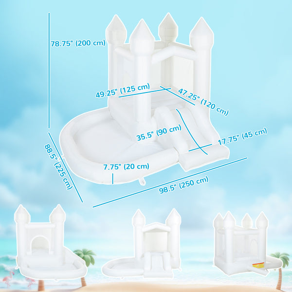 3-in-1 White Inflatable Bouncy Castle for Kids with Slide, Ball Pit, and 370W Blower, White