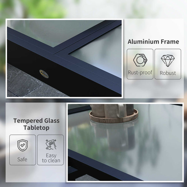 Extendable dining table in aluminum and tempered glass