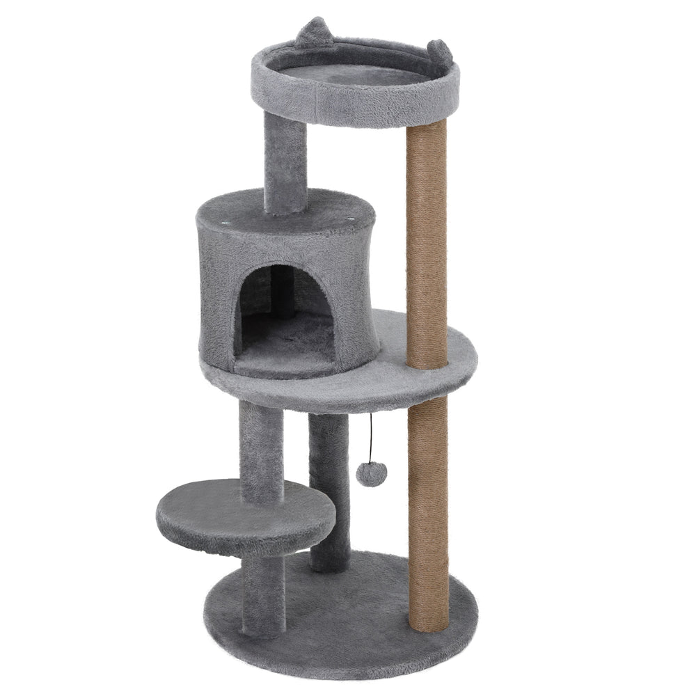 41" Cat Tree with Condo, Scratching Posts and Hanging Ball, Grey